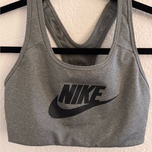 Nike Gray and Black Sports Bra with Racerback Design